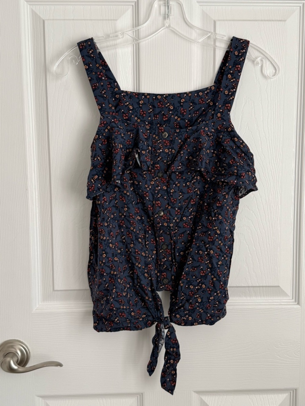 bobeau Navy Floral Tie-Front Tank